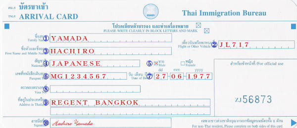 タイ入国カード